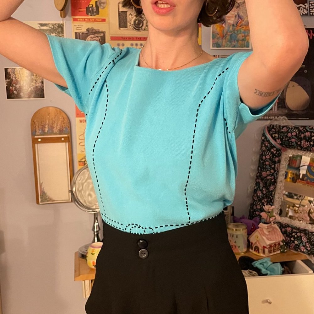 80s Carducci neon blue belt buckle shirt